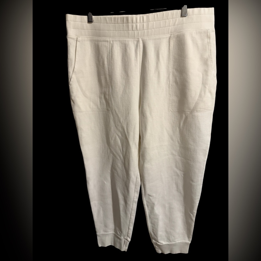 Lands' End Women's Waffle Jogger Pants ivory color warm cozy size XL 18